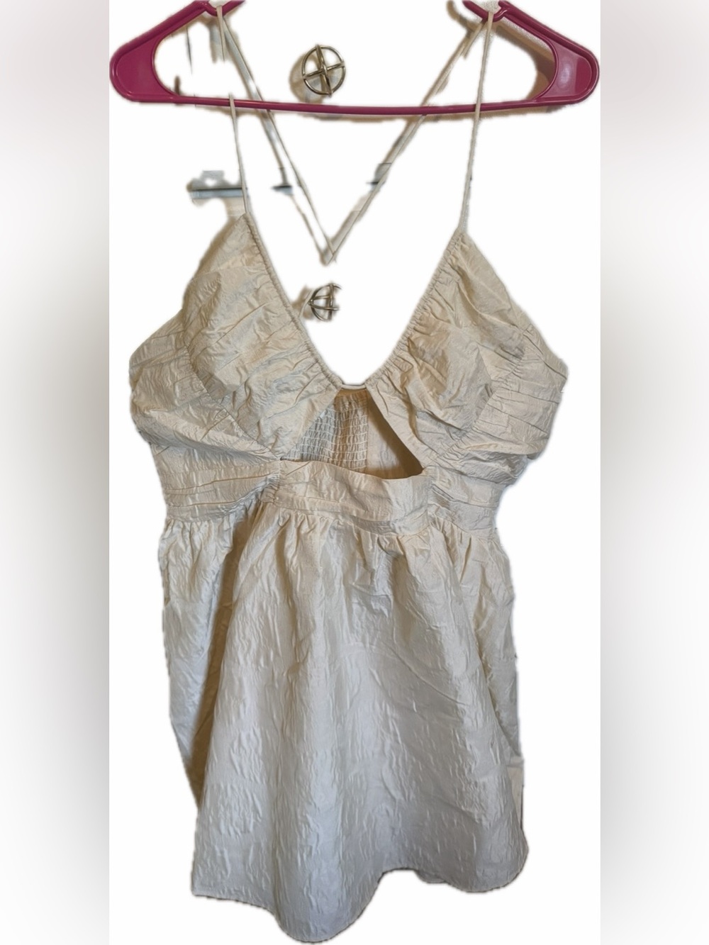 H&M Cream Mini Dress with Tie Straps